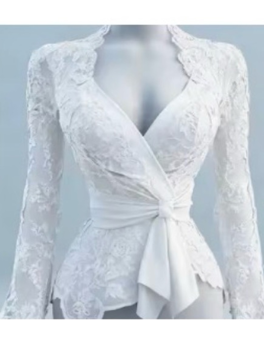 White Lace Wrap-Front Women's Dress with Tie Waist